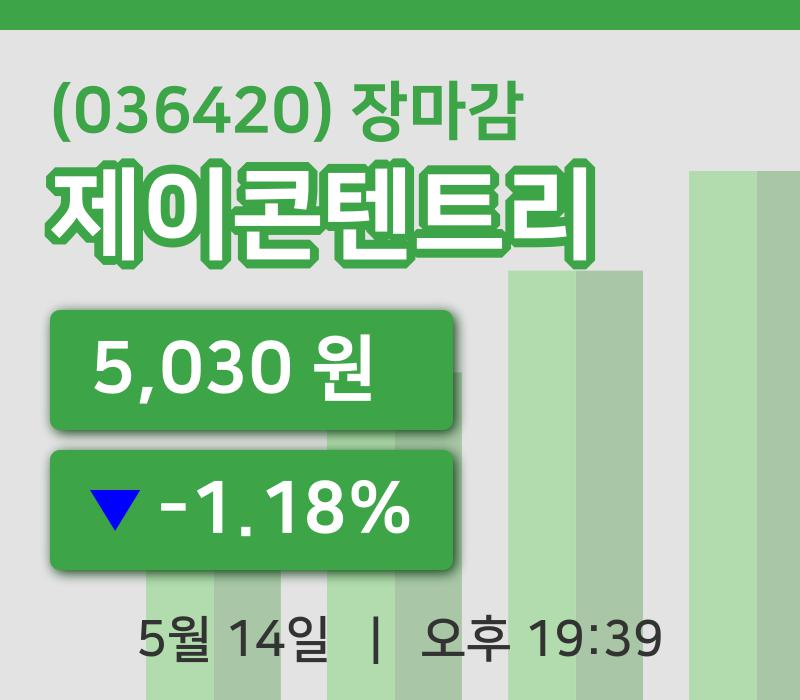 코스닥마감증시제이콘텐트리 14일 5,030원 마감주식차트종합