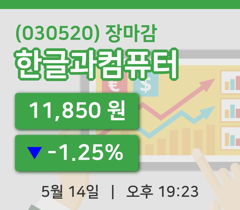 국내증시마감한글과컴퓨터 14일 11,850원 마감
