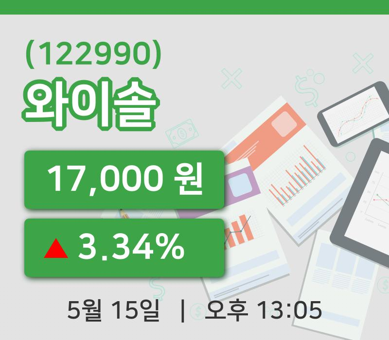 [와이솔주가] 13시 05분 현재 17,000원