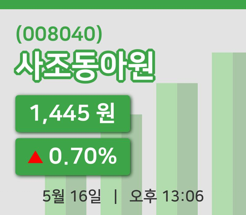 [사조동아원주가] 13시 06분 현재 1,445원