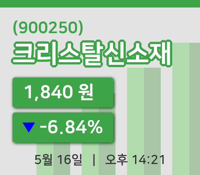 [크리스탈신소재주가] 16일 14시 21분 현재 1,840원