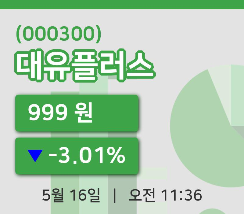 [대유플러스주가] 16일 11시 36분 현재 999원