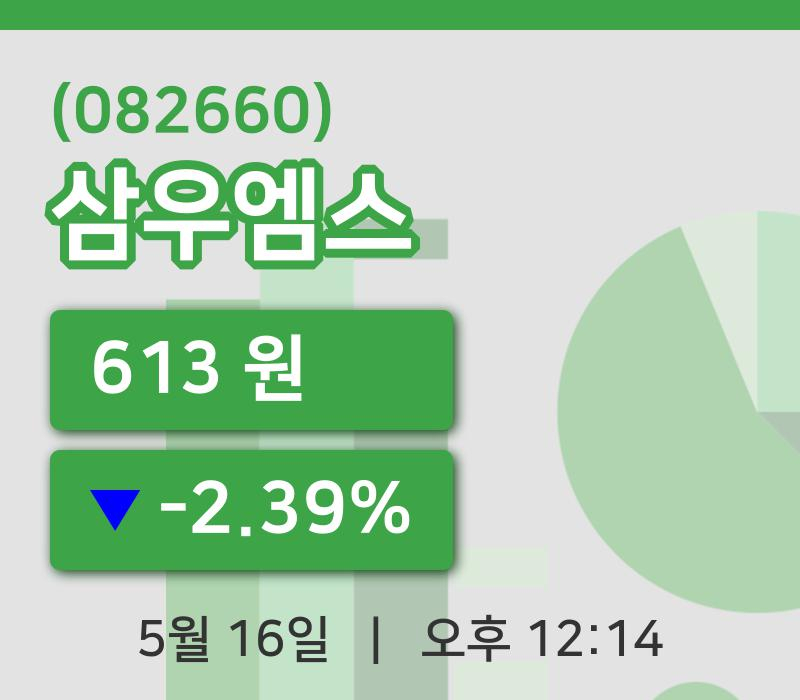 [삼우엠스주가] 16일 이시각 현재  613원