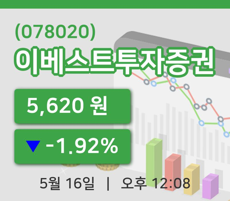 [이베스트투자증권주가] 16일 이시각 현재  5,620원