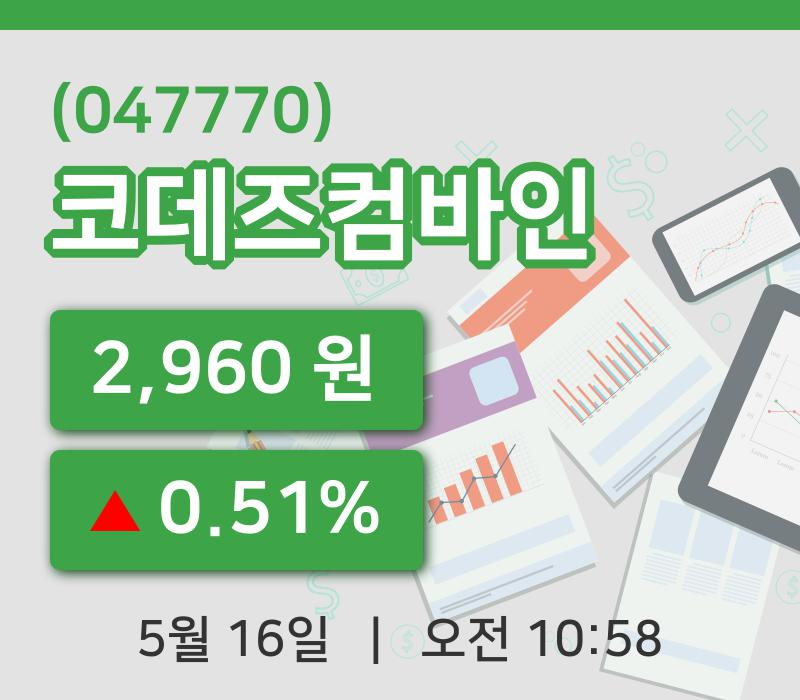 [코데즈컴바인주가] 16일 10시 58분 현재 2,960원