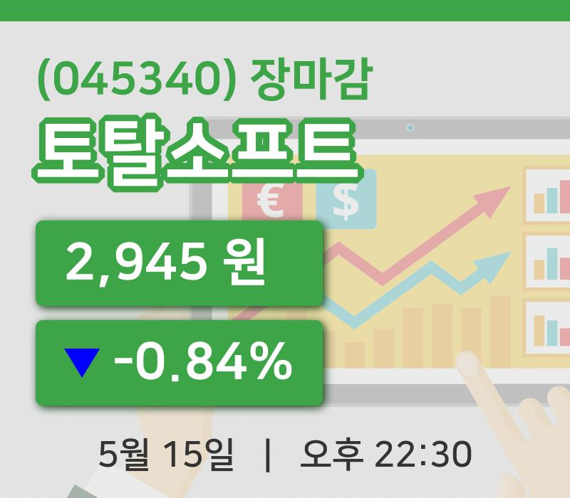 주식마감토탈소프트 15일 2,945원 마감...