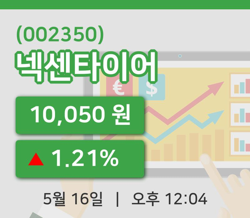 [넥센타이어주가] 12시 04분 현재 10,050원