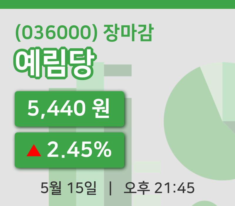 국내주식마감예림당 15일 5,440원 마감...