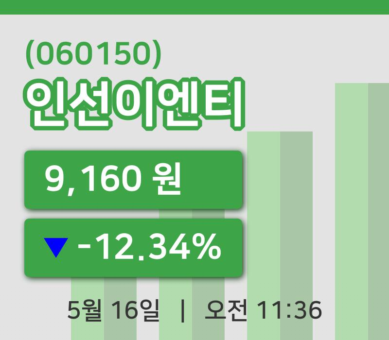 [인선이엔티주가] 11시 36분 현재 9,160원