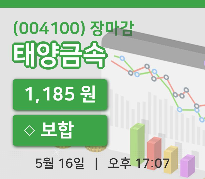 국내주식마감태양금속 16일 1,185원 장 마쳐주식차트분석
