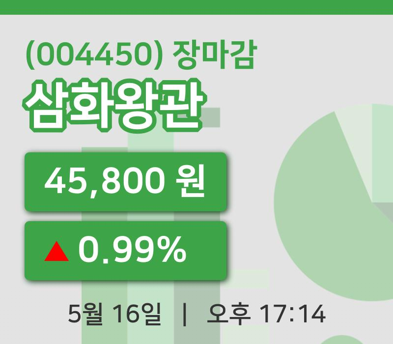 주식마감삼화왕관 16일 45,800원 장마감주식차트정리
