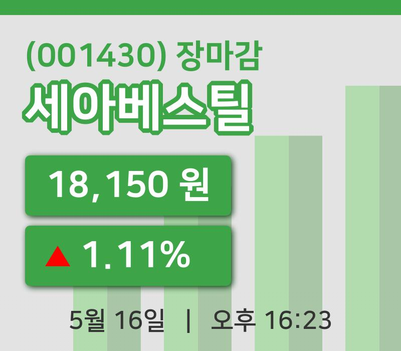 코스피정리세아베스틸 16일 18,150원 장 마쳐주식차트종합통계