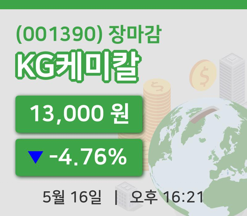 코스피정리KG케미칼 16일 13,000원 마감...