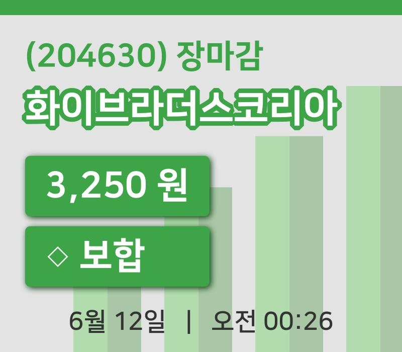 주식마감화이브라더스코리아 12일 3,250원 장 마쳐...
