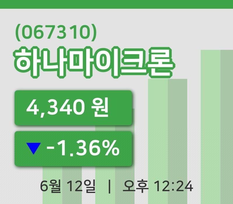 [하나마이크론주가] 12시 24분 현재 4,340원