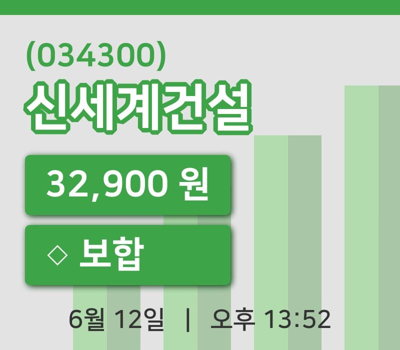 [신세계건설주가] 12일 13시 52분 현재 32,900원