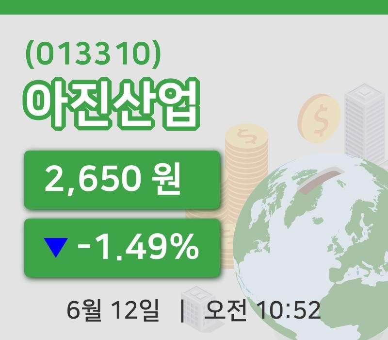 [아진산업주가] 10시 52분 현재 2,650원