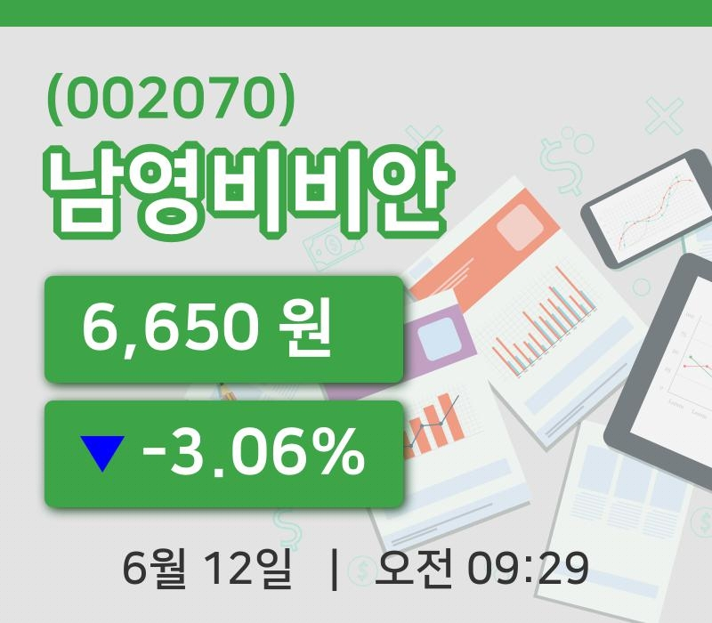 [남영비비안주가] 12일 9시 29분 현재 6,650원