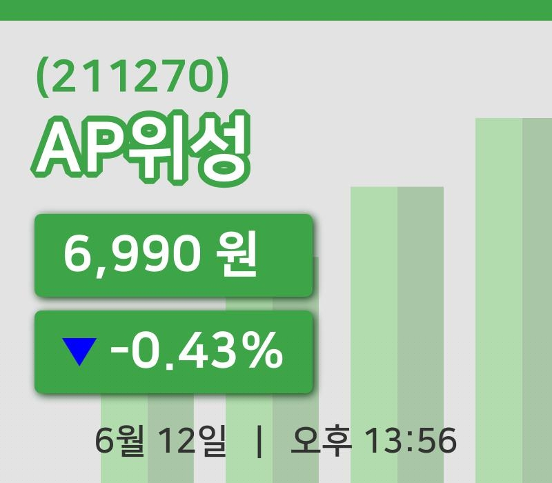 [AP위성주가] 12일 이시각 현재  6,990원