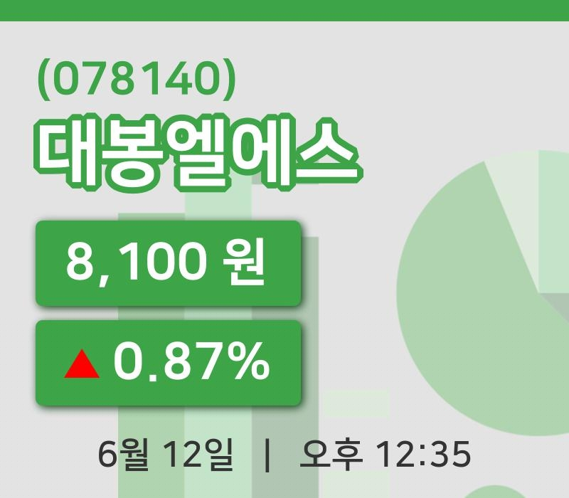 [대봉엘에스주가] 12일 이시각 현재  8,100원
