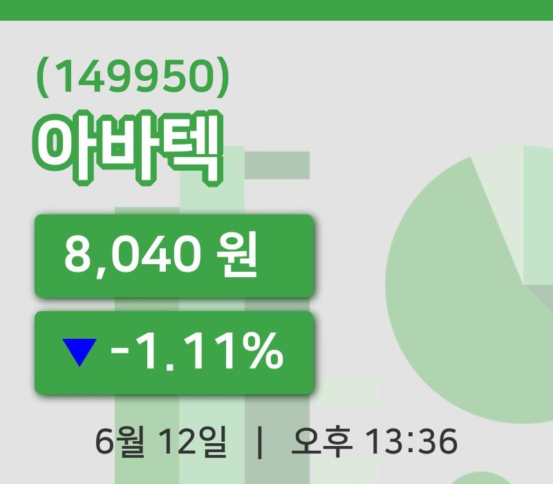 [아바텍주가] 12일 13시 36분 현재 8,040원