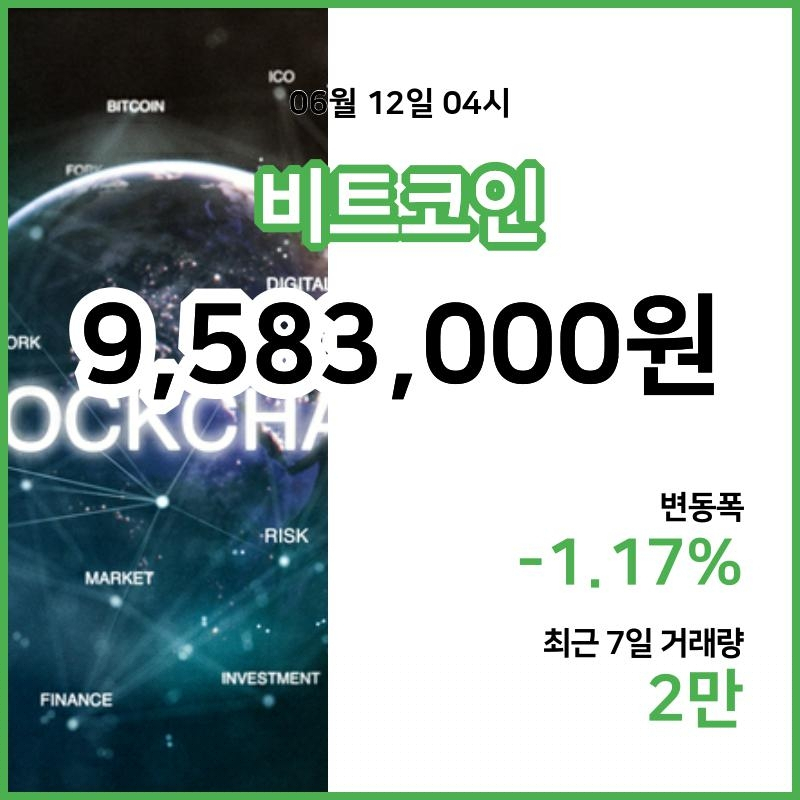 [12일 빗썸 비트코인시세] 05시 현재 비트코인 958만3000원,비트코인골드 3만580원,  비트코인 캐시 47만3100원