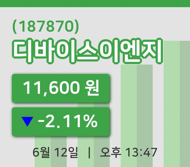 [디바이스이엔지주가] 13시 47분 현재 11,600원