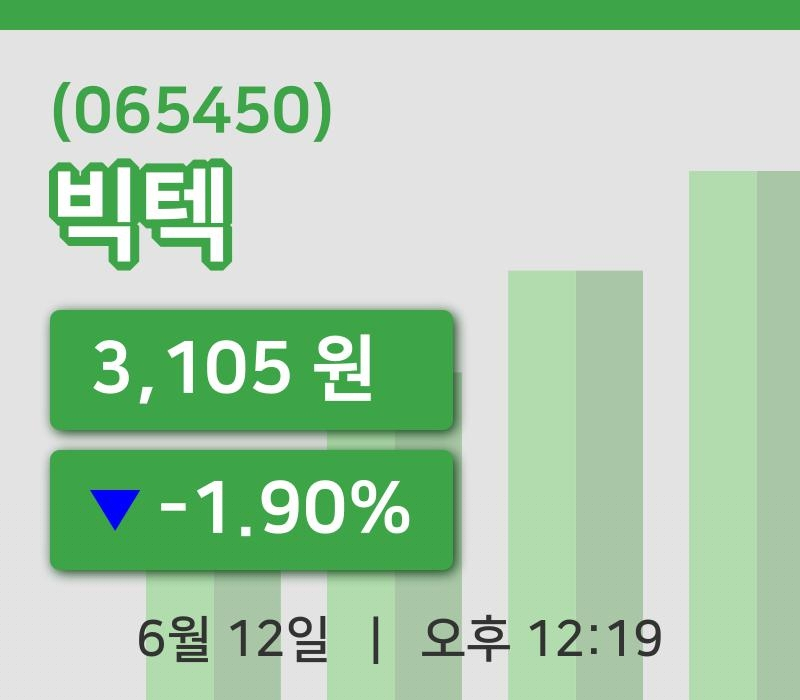 [빅텍주가] 12시 19분 현재 3,105원