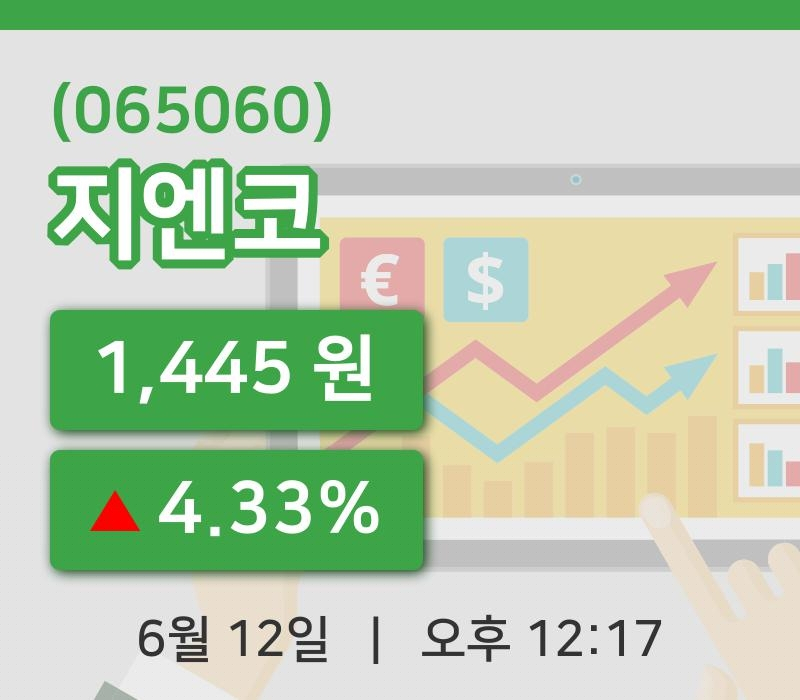 [지엔코주가] 12일 12시 17분 현재 1,445원