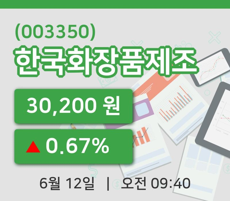 [한국화장품제조주가] 12일 이시각 현재  30,200원