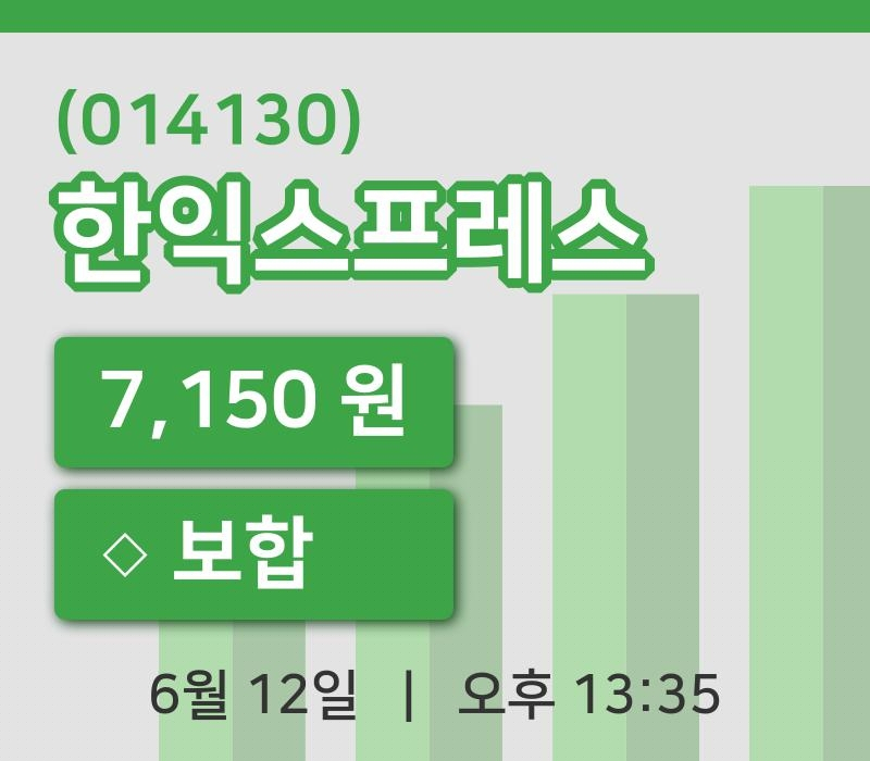 [한익스프레스주가] 12일 13시 35분 현재 7,150원