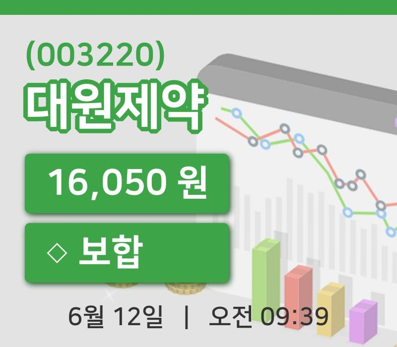 [대원제약주가] 9시 39분 현재 16,050원