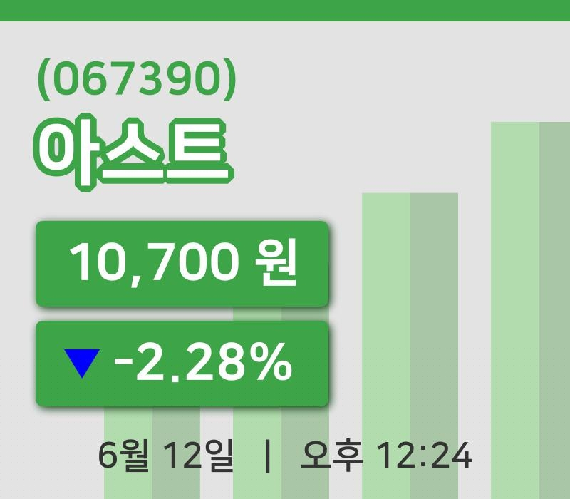 [아스트주가] 12시 24분 현재 10,700원
