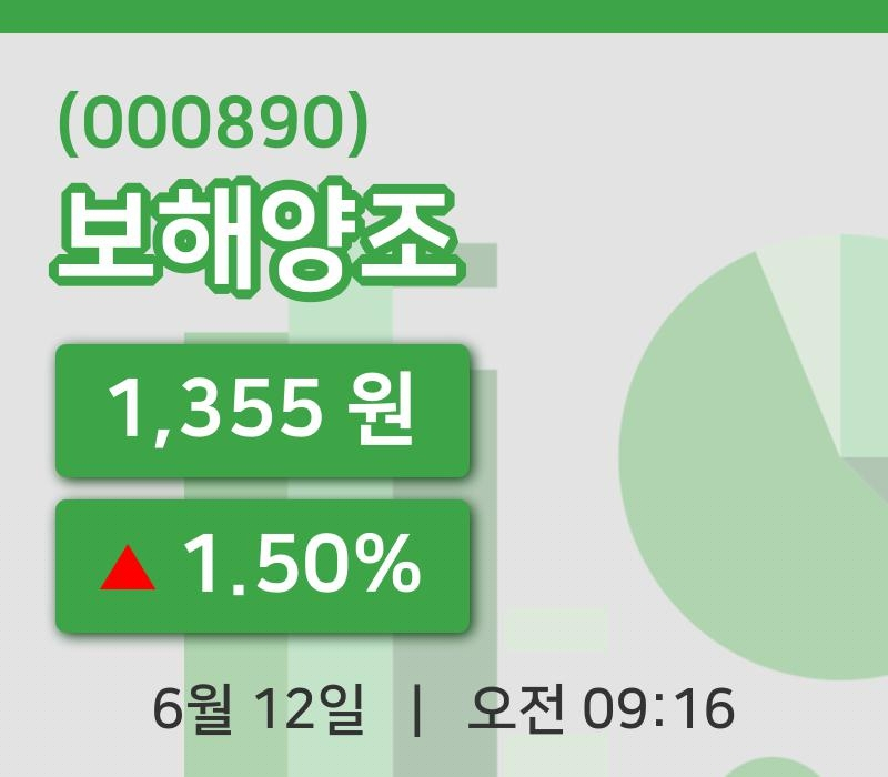 [보해양조주가] 12일 9시 16분 현재 1,355원