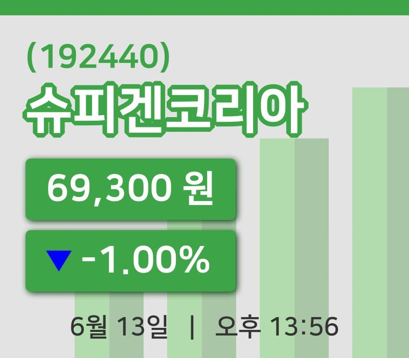 [슈피겐코리아주가] 13시 56분 현재 69,300원