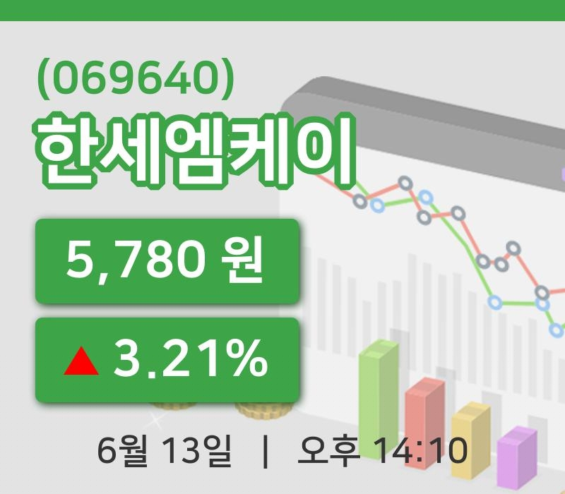 [한세엠케이주가] 14시 10분 현재 5,780원
