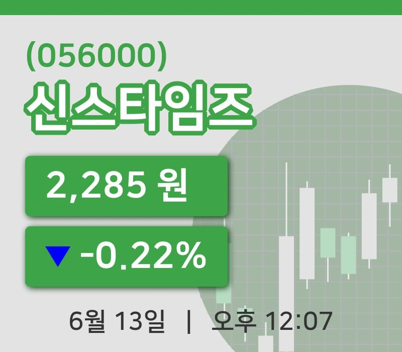 [신스타임즈주가] 13일 12시 07분 현재 2,285원