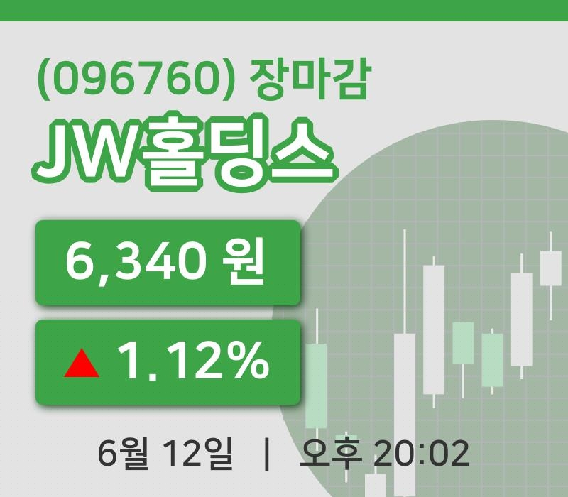 코스피정리JW홀딩스 12일 6,340원 마감...