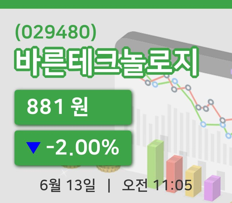 [바른테크놀로지주가] 11시 05분 현재 881원