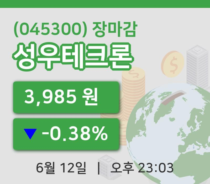 국내증시마감성우테크론 12일 3,985원 마감...