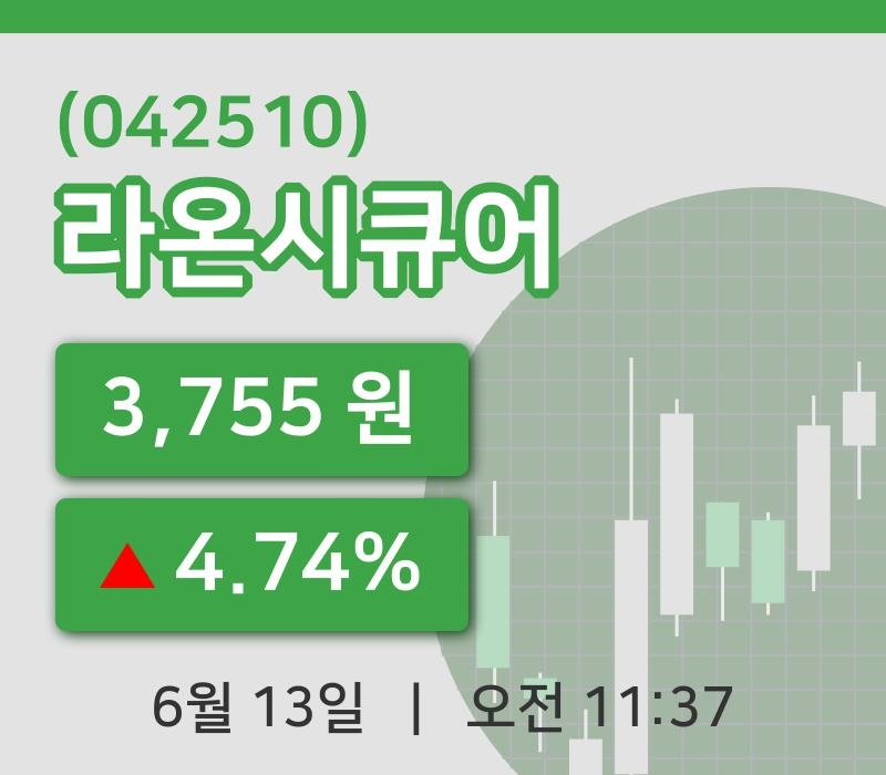 [라온시큐어주가] 13일 이시각 현재  3,755원