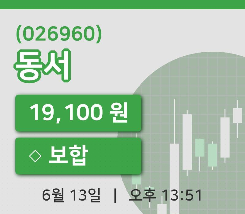 [동서주가] 13일 13시 51분 현재 19,100원