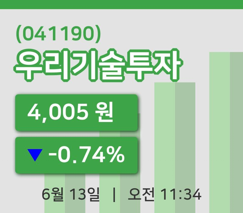 [우리기술투자주가] 13일 11시 34분 현재 4,005원