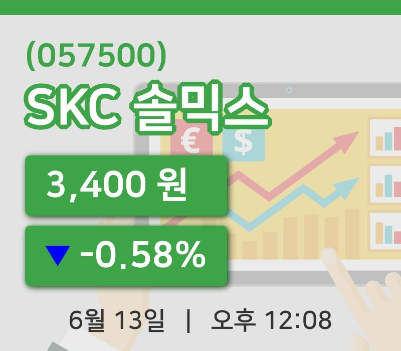 [SKC 솔믹스주가] 13일 12시 08분 현재 3,400원