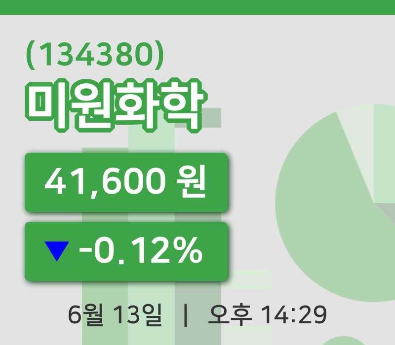 [미원화학주가] 13일 14시 29분 현재 41,600원