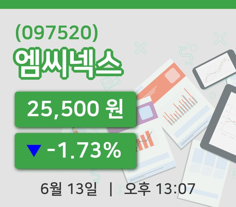[엠씨넥스주가] 13일 13시 07분 현재 25,500원