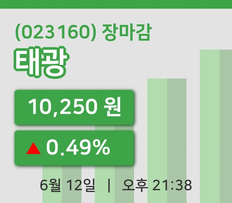 코스닥마감증시태광 12일 10,250원 장 마쳐주식차트종합