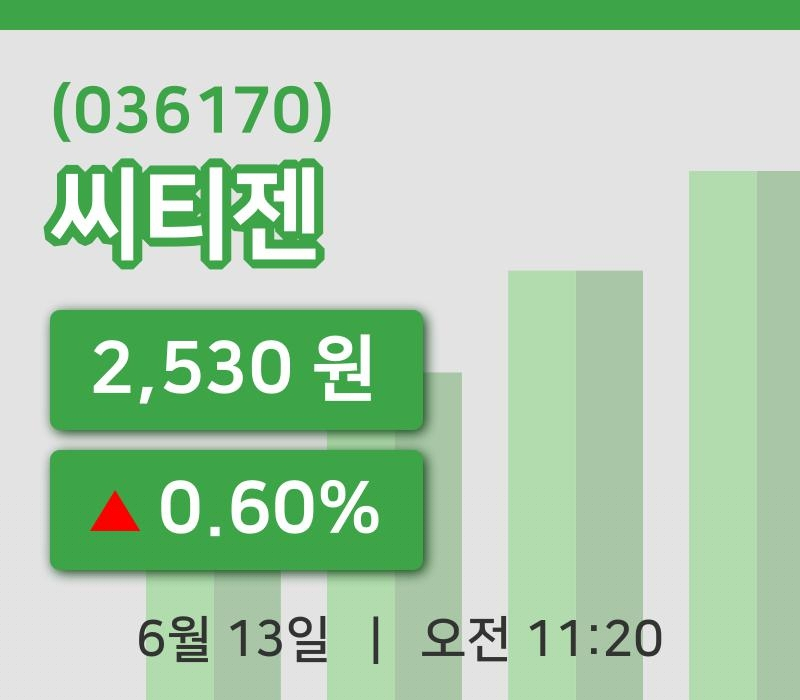 [씨티젠주가] 13일 이시각 현재  2,530원