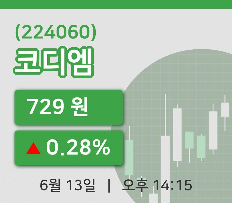 [코디엠주가] 14시 15분 현재 729원