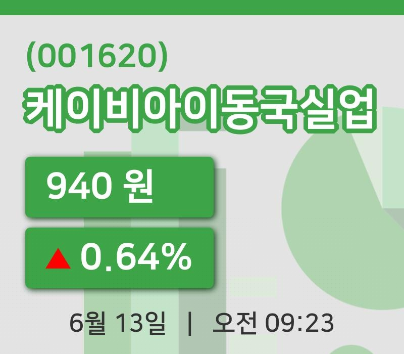 [케이비아이동국실업주가] 9시 23분 현재 940원